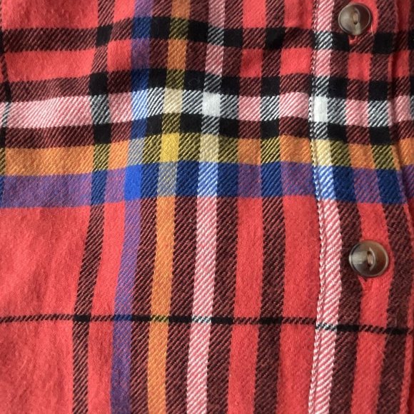 GAP - Button-Up Flannel Big Shirt 439301: Orange Tartan Plaid Red: Medium Petite - Picture 7 of 15